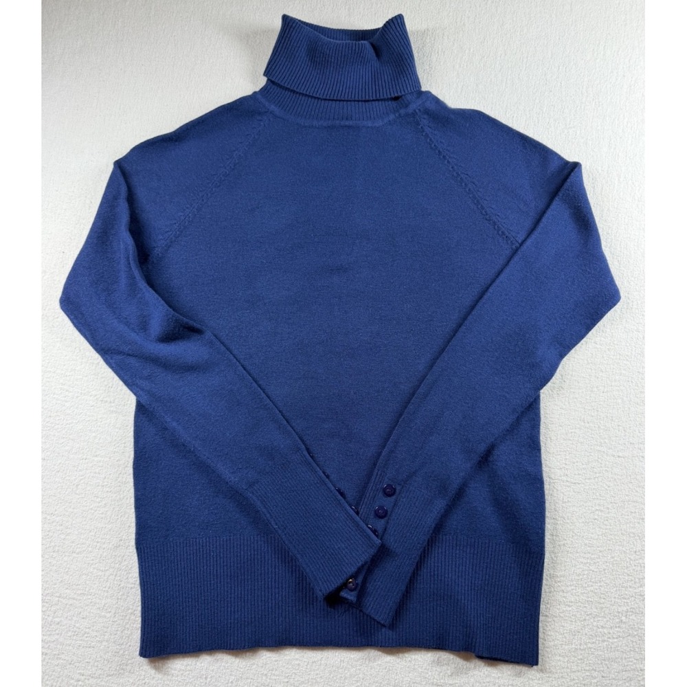Vintage GAP Womens Turtleneck Sweater Made USA Blue Button Cuff Cotton Blend